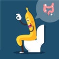 Cute smiling happy banana sitting on a toilet for detox intestine,illustrator