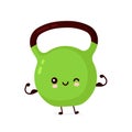 Cute smiling happy fitness kettlebell show muscle
