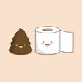 Cute smiling happy funny poop and toilet paper roll Royalty Free Stock Photo