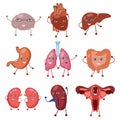 Cute smiling happy human healthy strong organs set Royalty Free Stock Photo