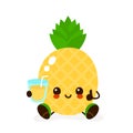 Cute smiling happy pineapple with a glass