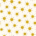 Cute smiling happy sun seamless pattern