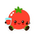 Cute smiling happy tomato with a glass