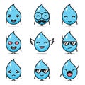 Visual Design - Cute Smiling Happy Water Drop Set Collection. Vector Flat Cartoon Face Character Illustration.