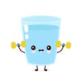 Cute smiling happy water glass with dumbbels