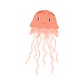 Cute smiling jellyfish or medusa. Funny underwater jelly fish with eyes. Childish colored flat cartoon vector Royalty Free Stock Photo