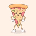 Cute smiling Kawaii cute Pizza Slice. Retro cartoon funny fast food character posters. Vintage street food pizza, pizza mascot Royalty Free Stock Photo