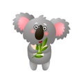 Cute smiling koala holding branch with leaves in paws for gift