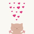 Cute smiling light brown cat gives hearts