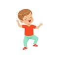 Cute smiling little boy dancing in casual clothes vector Illustration on a white background Royalty Free Stock Photo