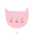 Cute Smiling Little Cat Vector illustration. Wall Art with Kawaii Style Pink Kitty.