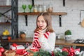 Cute smiling little child girl eating chocolate biscuits and drinking hot cocoa Royalty Free Stock Photo