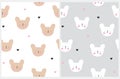 Cute Smiling Little Coala Bear Seamless Vector Pattern. Kawaii style Coala Print.