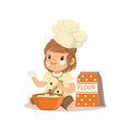 Cute smiling little girl chef with bowl and whisk baking vector Illustration