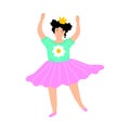 Cute smiling little girl with crown dancing in a pink skirt. Vector illustration in cartoon style. Royalty Free Stock Photo