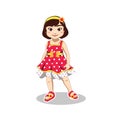 Cute Smiling Little Girl wears sleeveless dress, headband and slipper in Summer Vacation Royalty Free Stock Photo