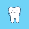 Cute smiling molar tooth. Adorable mascot or funny symbol for dental clinic or orthodontic center. Amusing cartoon