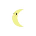 Cute Smiling Moon Kawaii Icon and Good Night Word. Cartoon Doodle Crescent Face Vector Illustration for Kids Fashion, Nursery,