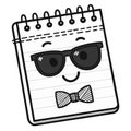 Cute Smiling Notepad with Sunglasses and Bow Tie Character Design for Fun Illustrations Royalty Free Stock Photo