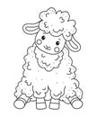 Cute outline doodle sheep sits. Hand drawn elements