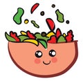 Cute smiling pink salad bowl with colorful salad vector illustration Royalty Free Stock Photo