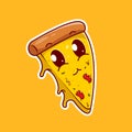 Cute smiling pizza slice cartoon vector illustration