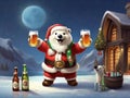 Christmas card with Polar beer with Santa Claus dressing