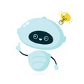 Cute smiling robot, bot with light bulb