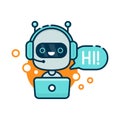 Cute smiling robot, chat bot say hi