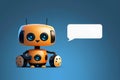 Cute smiling robot chatbot with speech bubble sign of cartoon character. chatbot voice communication support service. AI