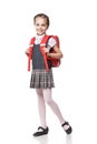Cute smiling schoolgirl in uniform standing on Royalty Free Stock Photo