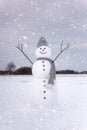 Cute smiling snowman in winter day, happy holidays concept Royalty Free Stock Photo