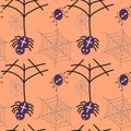 Cute smiling Spiders and web seamless pattern Royalty Free Stock Photo