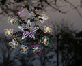 Cute smiling star and butterfly ferris wheel over trees in fun fair