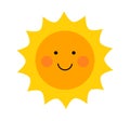 Cute smiling sun icon. Flat design sun element.Vector Royalty Free Stock Photo