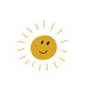 Cute Smiling Sun Icon Vector summer illustration for Kid Scandinavian Print or Poster. Cartoon Doodle Funny Sun Face Royalty Free Stock Photo