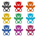 Cute smiling teddy bear icon or logo, color set