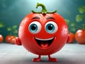 cute smiling tomato cartoon character on blue background