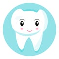 Cute smiling tooth icon. National Dental Hygiene month, week, day. Dentistry symbol vector for children. Happy funny tooth design