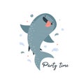 Cute smiling whale shark in childish style