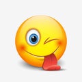 Cute smiling and winking emoticon, sticking out his tongue - vector illustration Royalty Free Stock Photo