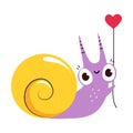 Cute Snail Character with Shell Holding Heart on String Vector Illustration