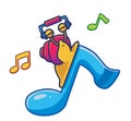 cute snail listening music using headphones. Animal cartoon Isolated Flat Style Sticker Web Design Icon illustration Premium