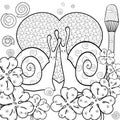 Cute snails adult coloring book page. Vector illustration. Royalty Free Stock Photo
