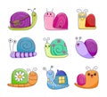 Cute snails characters. Funny insects