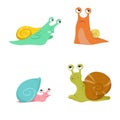 Cute snails set. Different snail-paced slugs, funny snail characters collection.