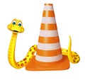 Cute Snake cartoon character with construction cone