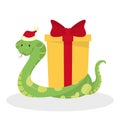 Cute snake in Santa hat celebrate christmas