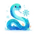 cute snake with snowflakes illustration on white background