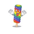 Cute sneaky rainbow ice cream Cartoon character with a crazy face Royalty Free Stock Photo